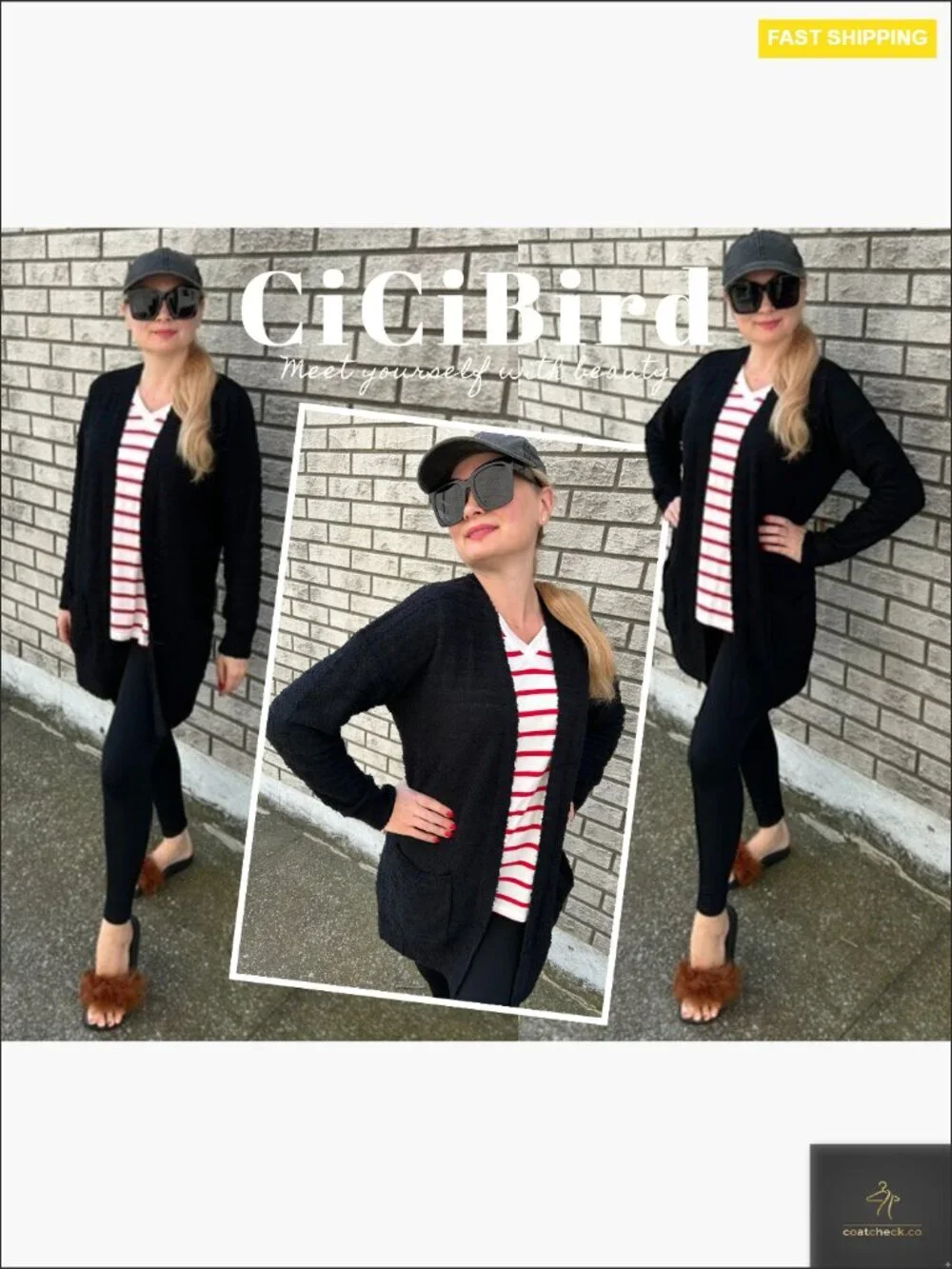 Women Open Front Fuzzy Knit Cardigan with Pockets Long Sleeve Chunky Sweater